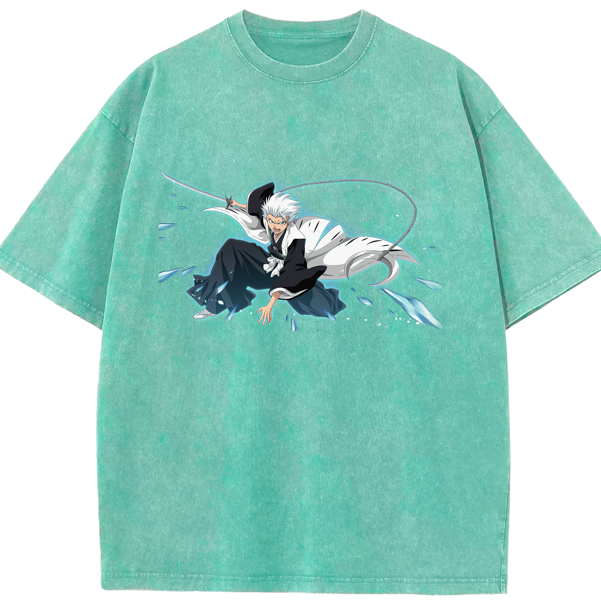 （画像用） ブリーチ 日番谷冬獅郎（ひつがや とうしろう） BLEACH Hitsugaya Toushirou 綿100% ヴィンテージ風 半袖Tシャツ（フロントプリント）